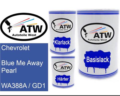 Chevrolet, Blue Me Away Pearl, WA388A / GD1: 500ml Lackdose + 500ml Klarlack + 250ml Härter - Set, von ATW Autoteile West.